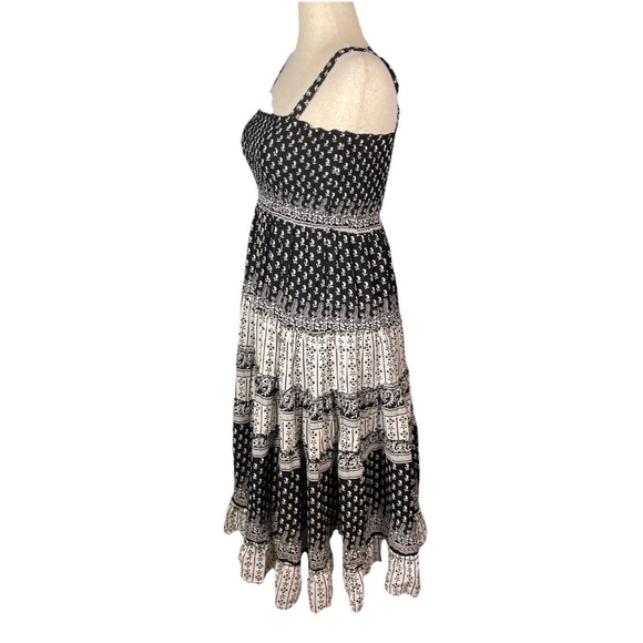 Silver Stream Cotton Tired Boho Ruffle Maxi Dress Size Small Black White Lined - Picture 2 of 7